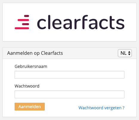 Screenshot: aanmelden bij Clearfacts